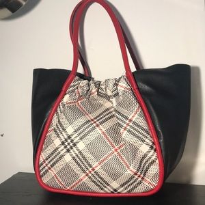 Tahari, Black with Plaid Riverdale Tote Handbag (Vegan Leather)